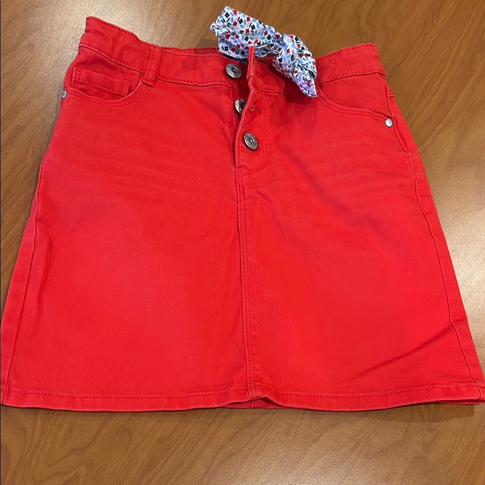 Vibrant Red Denim Skirt